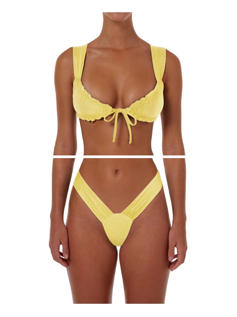 Ruched Yellow Tie-Front Bikini Set